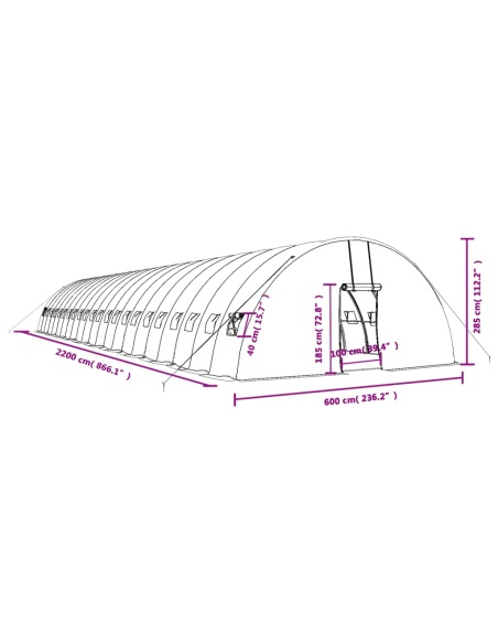 Оранжерия със стоманена рамка бяла 132 м² 22x6x2,85 м