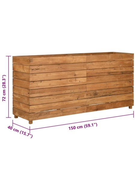 Повдигната леха 150x40x72 см рециклирано тиково дърво и стомана