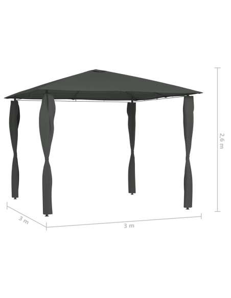 Шатра с покривала на стълбовете, 3x3x2,6 м, антрацит, 160 г/м²