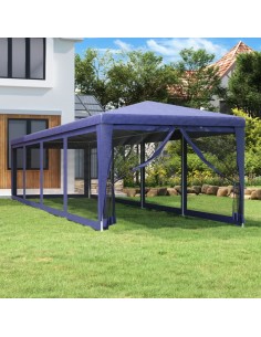 Парти палатка с 10 мрежести странични стени, синя, 3x12 м, HDPE
