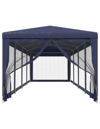 Парти палатка с 10 мрежести странични стени, синя, 3x12 м, HDPE