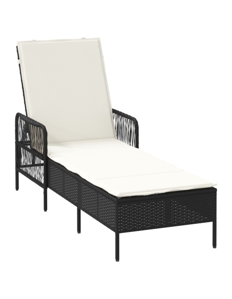 Шезлонг Черно и кремаво PE ратан 157 x 55 x 92 см