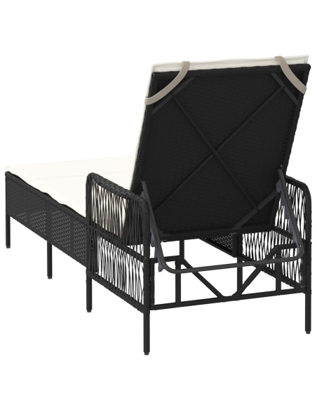 Шезлонг Черно и кремаво PE ратан 157 x 55 x 92 см