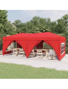 Сгъваема парти шатра със странични стени, червена, 3x6 м