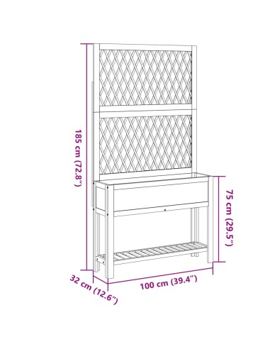 Кашпа с пергола и рафт, 100x32x185 cm, акация масив