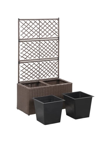 Пергола висока леха с 2 саксии, 58x30x107 см, полиратан, кафява