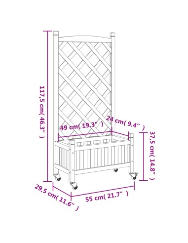 Кашпа с пергола и колелца, сиво, масивна ела