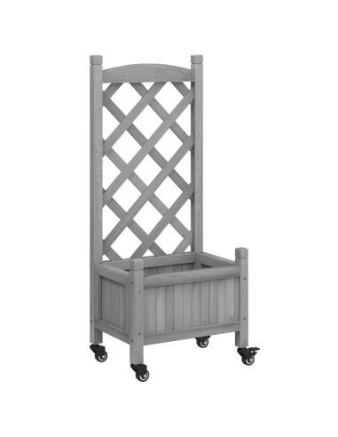 Кашпа с пергола и колелца, сиво, масивна ела