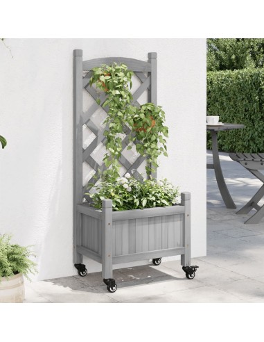 Кашпа с пергола и колелца, сиво, масивна ела