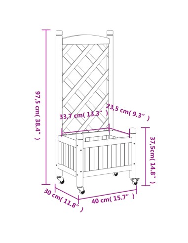 Кашпа с пергола и колелца, сиво, масивна ела