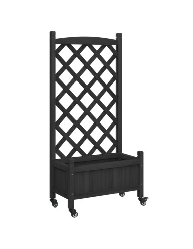 Кашпа с пергола и колелца, черно, масивна ела