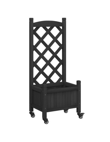 Кашпа с пергола и колелца, черно, масивна ела