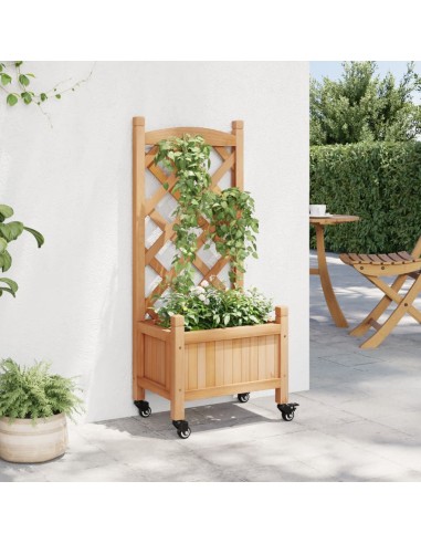 Кашпа с пергола и колелца, кафяво, масивна ела