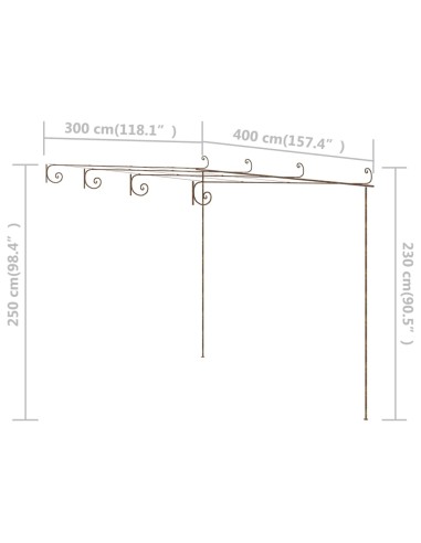 Градинска пергола, антично кафяво, 4x3x2,5 м, желязо
