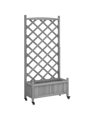 Кашпа с пергола и колелца, сиво, масивна ела