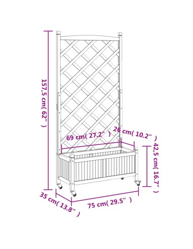 Кашпа с пергола и колелца, сиво, масивна ела