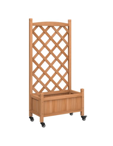 Кашпа с пергола и колелца, кафяво, масивна ела