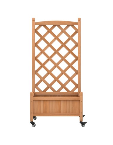 Кашпа с пергола и колелца, кафяво, масивна ела