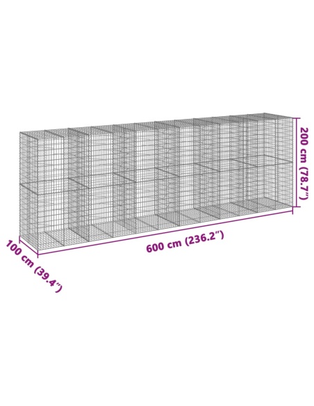 Габионна кошница с покритие, 600x100x200 см, поцинковано желязо