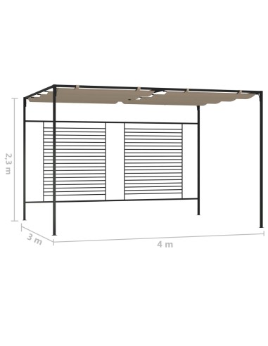 Шатра с прибиращ се покрив, 3x4x2,3 м, сива, 180 г/м²