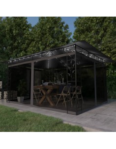 Шатра с мрежа срещу комари и LED стрингове 4x3x2,73 м антрацит