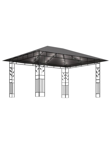 Шатра с мрежа срещу комари и LED стрингове 4x3x2,73 м антрацит