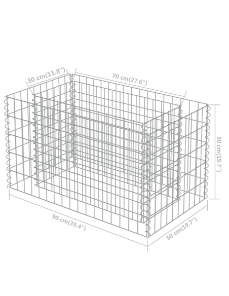 Габион повдигната леха, поцинкована стомана, 90x50x50 cм
