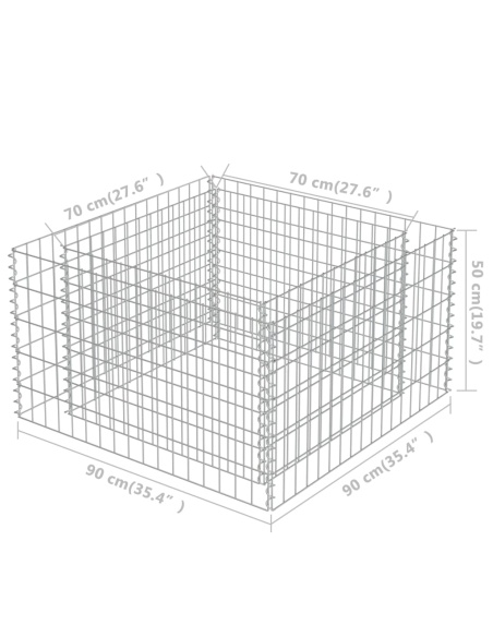 Габион повдигната леха, поцинкована стомана, 90x90x50 cм