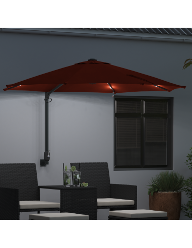 Стенен градински чадър с LEDs Теракота 248 см