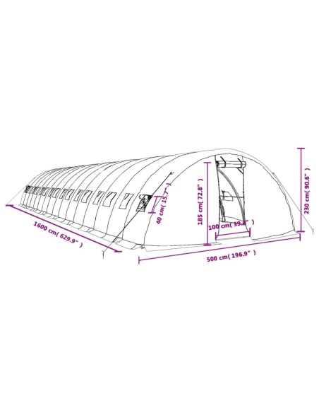 Оранжерия със стоманена рамка зелена 80 м² 16x5x2,3 м