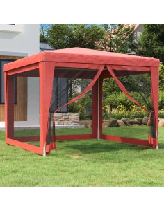 Парти палатка с 4 мрежести странични стени червена 3x3 м HDPE