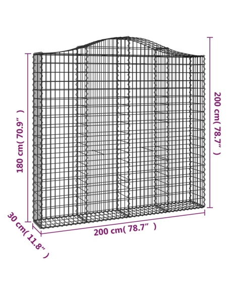 Дъговидна габионна кошница 200x30x180/200 см поцинковано желязо