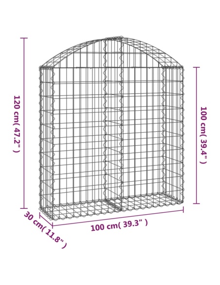Дъговидна габионна кошница 100x30x100/120 см поцинковано желязо