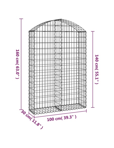 Дъговидна габионна кошница 100x30x140/160 см поцинковано желязо