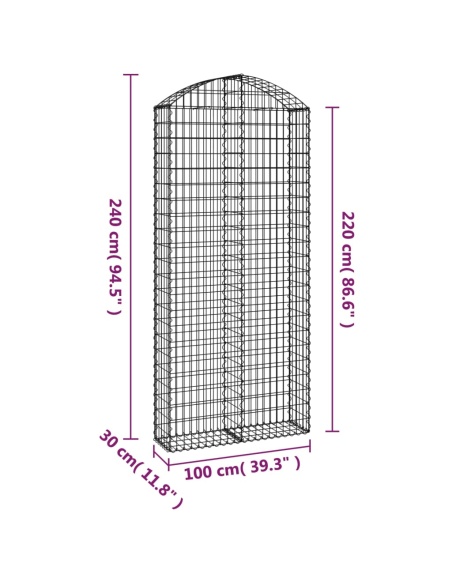 Дъговидна габионна кошница 100x30x220/240 см поцинковано желязо