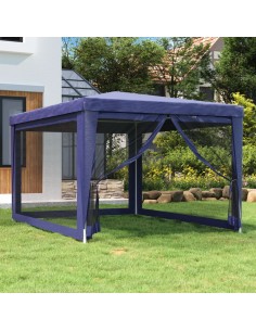 Парти палатка с 4 мрежести странични стени, синя, 3x4 м, HDPE
