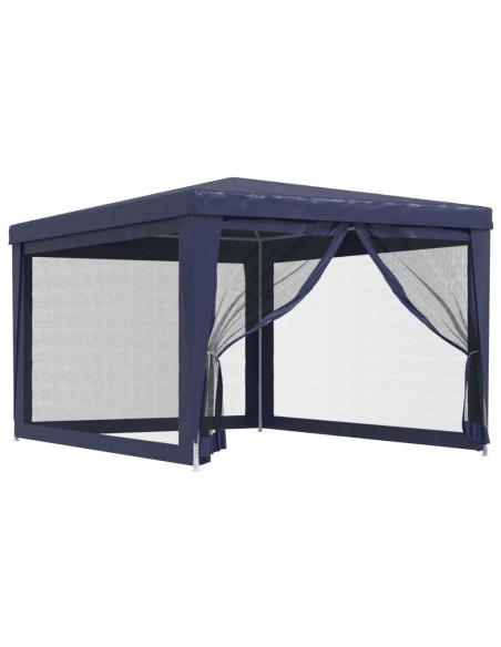 Парти палатка с 4 мрежести странични стени, синя, 3x4 м, HDPE