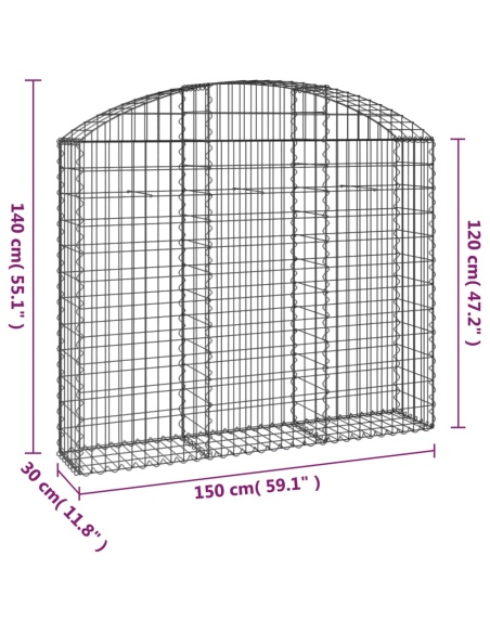 Дъговидна габионна кошница 150x30x120/140 см поцинковано желязо