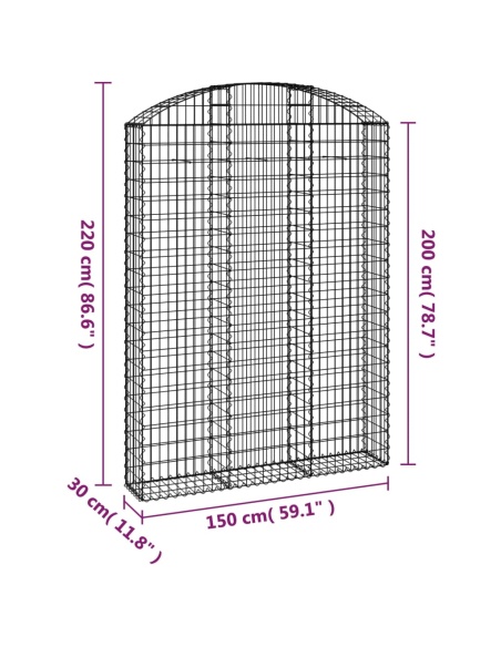 Дъговидна габионна кошница 150x30x200/220 см поцинковано желязо