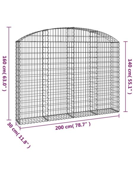 Дъговидна габионна кошница 200x30x140/160 см поцинковано желязо