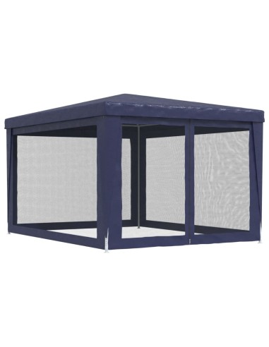 Парти палатка с 4 мрежести странични стени, синя, 3x4 м, HDPE