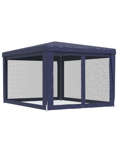 Парти палатка с 4 мрежести странични стени, синя, 3x4 м, HDPE