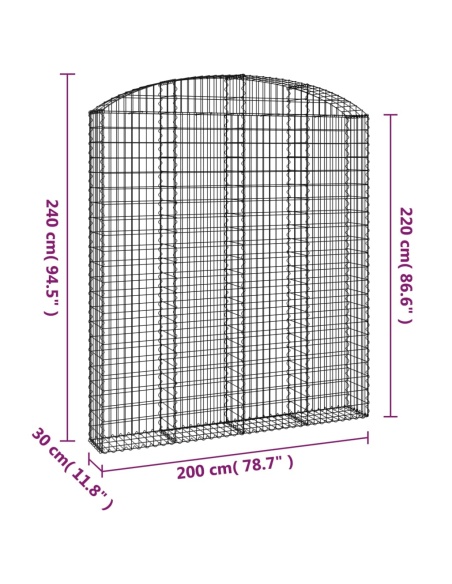 Дъговидна габионна кошница 200x30x220/240 см поцинковано желязо