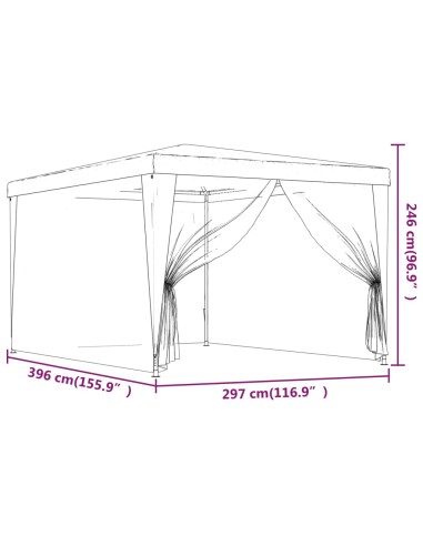 Парти палатка с 4 мрежести странични стени, синя, 3x4 м, HDPE