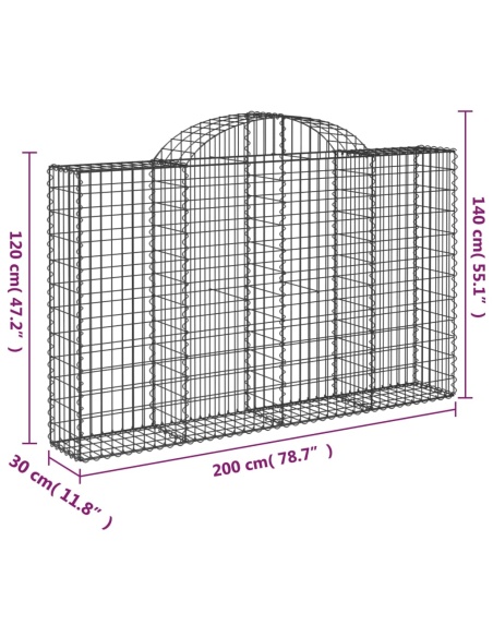 Дъговидна габионна кошница 200x30x120/140 см поцинковано желязо