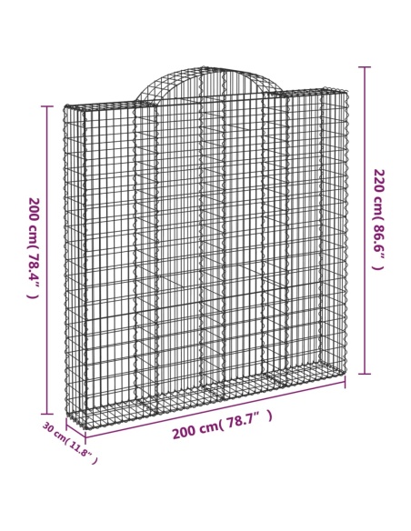 Дъговидна габионна кошница 200x30x200/220 см поцинковано желязо