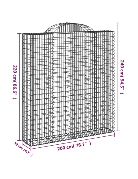 Дъговидна габионна кошница 200x50x220/240 см поцинковано желязо