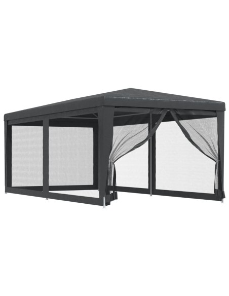 Парти палатка с 6 мрежести странични стени антрацит 3x6 м HDPE