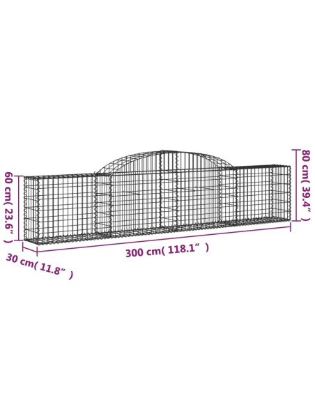 Дъговидна габионна кошница 300x30x60/80 см поцинковано желязо