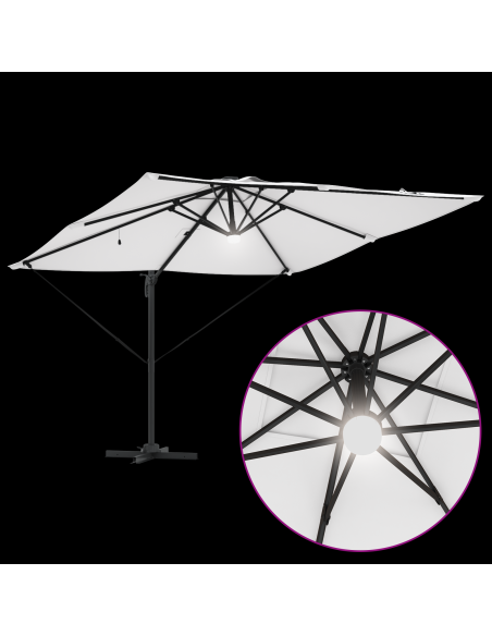 Кантилевер Roma чадър с LED Пясък 286x285x270 см Алуминий